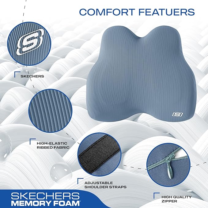 Skechers Women’s Lumbar Pillow, Memory Foam Lumbar Support Pillow for Office,Chair Lower Back Pain Relief Lumbar Pillow,Ergonomic Design Back Support Pillow for Office Chair,Car,Home,Travel,Blue