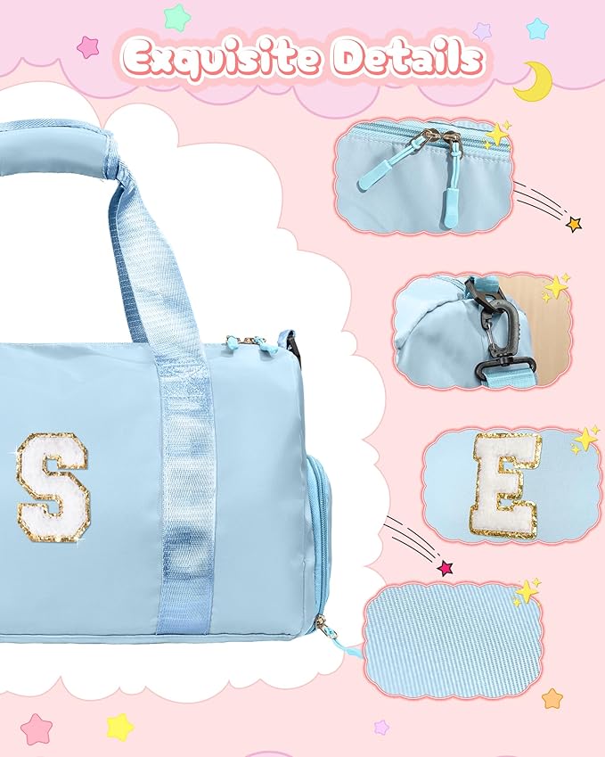 Gifts for Girls-Girl Gym Bag with Shoe Compartment, Kid Personalized Weekender Overnight Bags, Initial Travel Tote with Makeup Pouch, Gift Ideas for Niece Sister (Letter W)