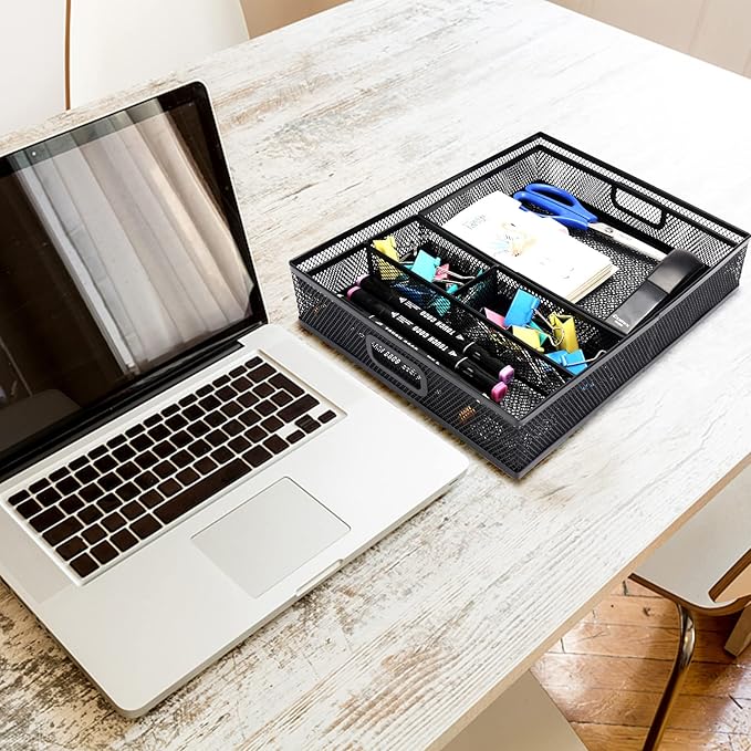 Office Drawer Organizer 3 Pack, Office Supplies Desk, Black Mesh Drawer Organizer Hold Pens & A4 Sized File, 12 x 9 Inches Visit the Store