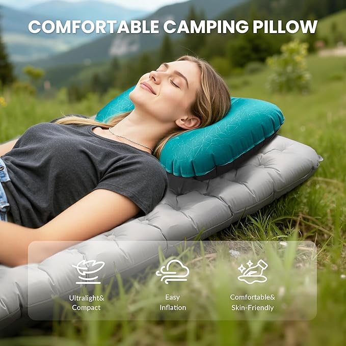 Olaterior Ultralight Inflatable Camping Pillow, Compressible, Compact, Comfortable, Ergonomic Inflating Pillows, Portable Travel Air Pillow for Outdoor Camp, Hiking, Backpacking & Airplane Travel