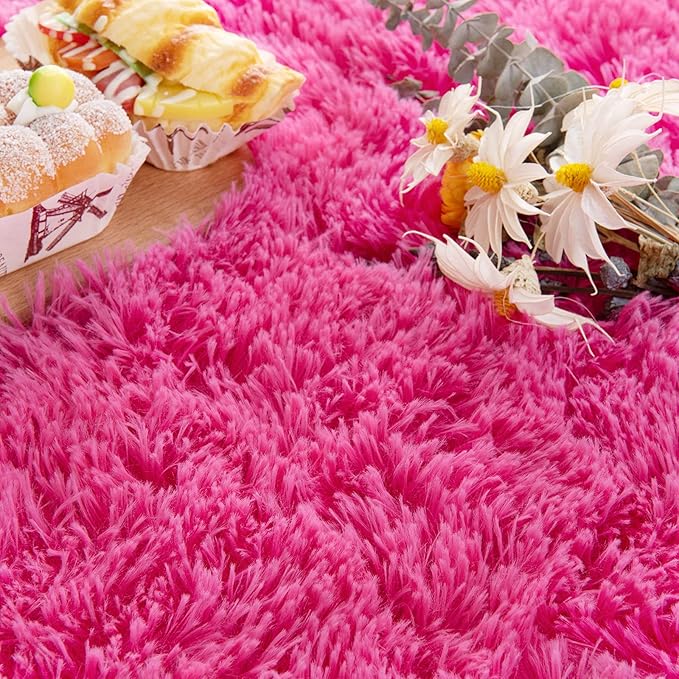 Noahas Ultra Soft Fluffy Bedroom Rugs Kids Room Carpet Modern Shaggy Area Rugs Home Decor 2.6' X 5.3', Hot Pink