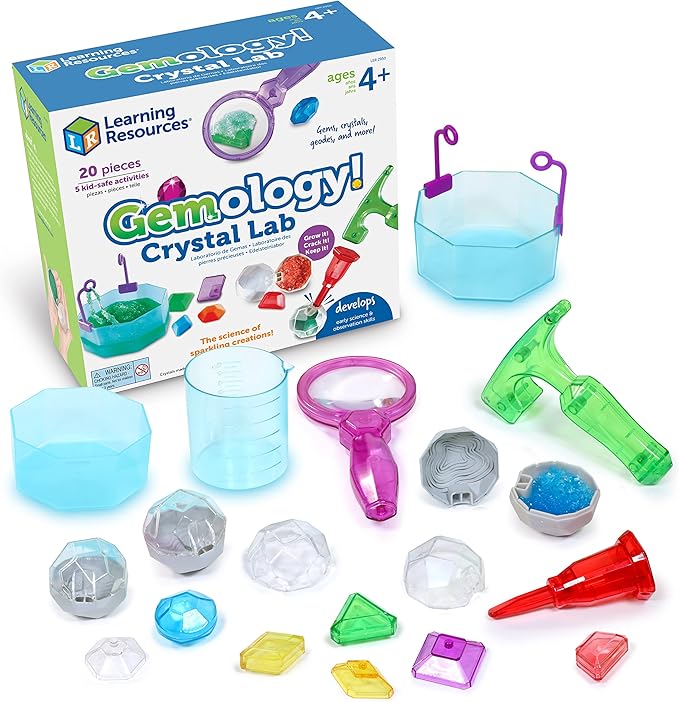 Learning Resources Gemology! Crystal Lab,STEM Toys, Early Science, Science Kit for Kids, Fun Gifts for Kids, 20 Pieces, Ages 4+