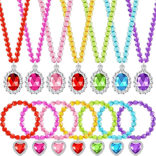 7 Sets Girl Dress up Jewelry Toddler Jewelry Princess Bracelet Necklaces Kids Costume Jewelry Set for Girl Tea Costume Party