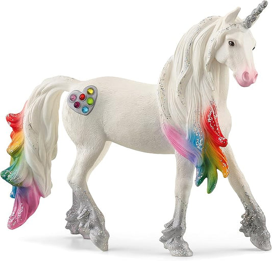 Schleich bayala, Unicorn Toys for Girls and Boys, Rainbow Love Unicorn Stallion with Glitter and Rhinestone Details, Ages 5+, Multicolor, 4.5 inch