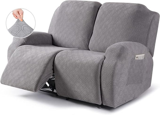 VANSOFY Oversized Recliner Cover, 2-Pieces Stretch Reclining Couch Cover with Pockets Loveseat Sofa Slipcovers Soft Washable Furniture Protector for Dogs Cats(Light Gray)