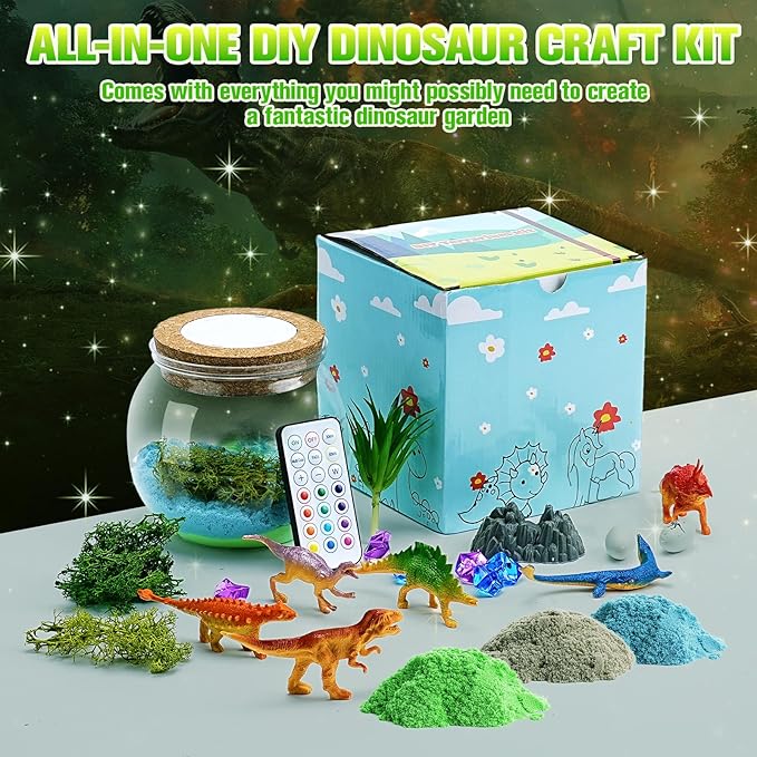 Ideashop Dinosaur Light Up Terrarium Kit for Kids, Educational DIY Arts and Crafts Science Kit Activities Kits, Kids Dinosaur Toys Birthday for Boys Girls Ages 4 5 6 7 8 9 10 Year Old