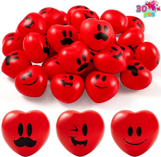 JOYIN 30 Pcs Valentine's Day Red Heart Shape Stress Ball, Valentines 1.5 inch Heart Squeeze Ball Squishy Toy Exchange Gift for Kids, Stress Relief Party Favors, Holiday Reward Prizes