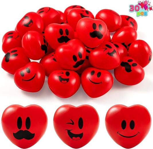 JOYIN 30 Pcs Valentine's Day Red Heart Shape Stress Ball, Valentines 1.5 inch Heart Squeeze Ball Squishy Toy Exchange Gift for Kids, Stress Relief Party Favors, Holiday Reward Prizes