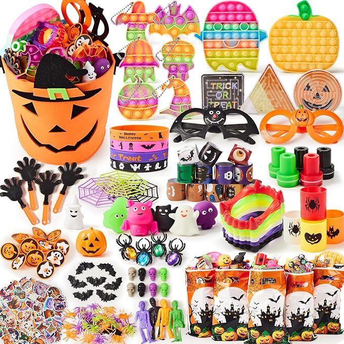 Halloween Party Favors 200Pcs Party Favor Toys in Bulk Goodie Bags Stuffers Return Gifts for Kids Birthday Party Favor Halloween Trick or Treat Classroom Party Supplies