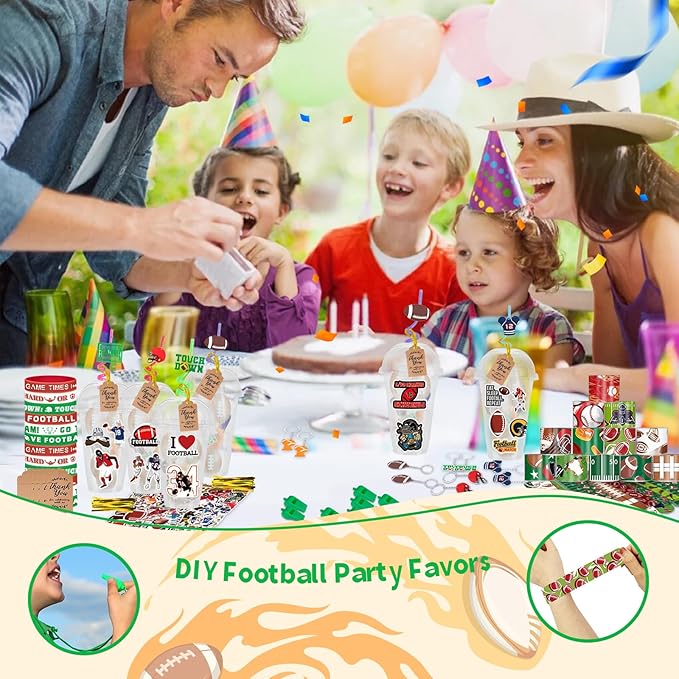 Football Party Favors 184 Pcs Football Birthday Party Decoration With Cups Straws Slap Bracelets Whistles Wristbands Keychains Stickers Thank you Tags for Sports Party Supplies (Football)
