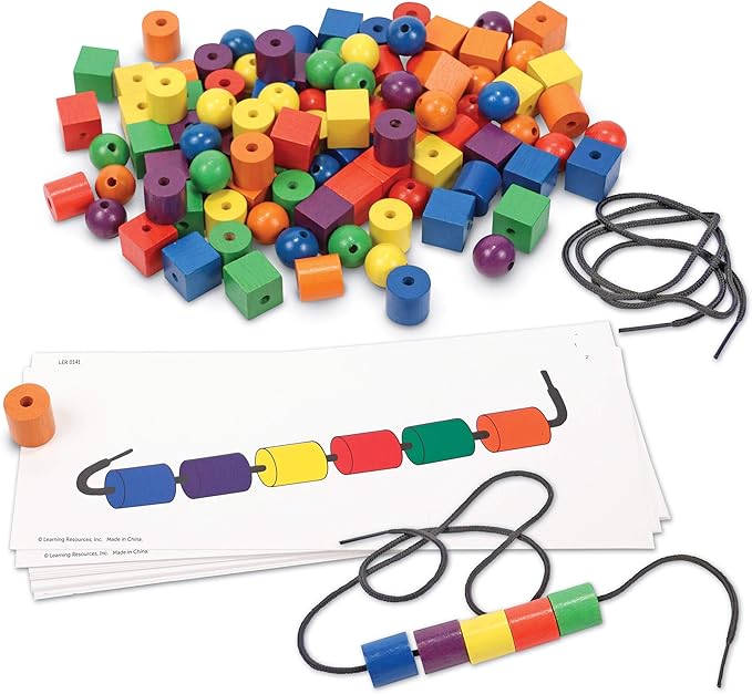 Learning Resources Beads and Patterns Card Set,130 Pieces Ages 3+, Lacing Beads,Back to School Supplies,Teacher Supplies for Classroom