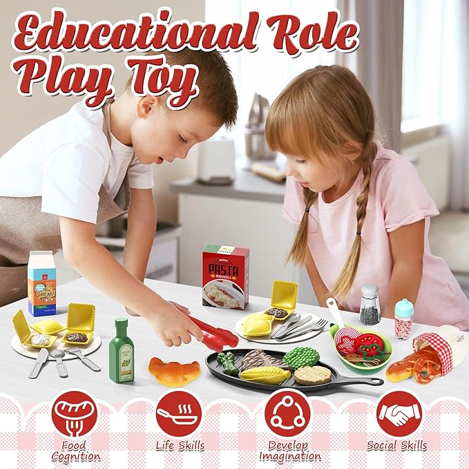 Lehoo Castle Play Kitchen Accessories, Play Food Sets for Kids Kitchen, Fake Food Pretend Play for Toddlers 3-5, Realistic Felt Food Playset for Kids Restaurant Pretend Food with Dishes