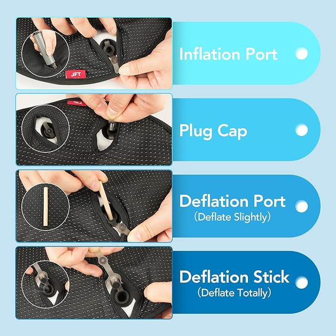 Travel Seat Cushion, 3D Air Inflatable Pressure Relief Cushion for Hemorrhoid and Tailbone Pain Relief, Optimal Support for Long Sitting in Car, Air Travel, Office Chairs, Home Living