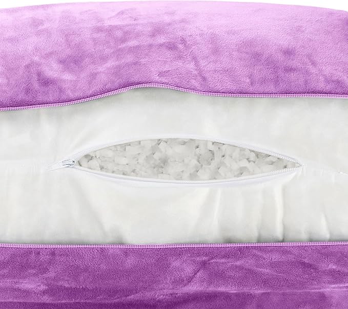 Husband Pillow Light Purple, Original Reading Pillow in Bed Rest Chair, Shredded Memory Foam Large Lounge Cushion Adult Backrest with Arms, Comfy Back Support for Sit Sitting Up, Wash/Removable Cover