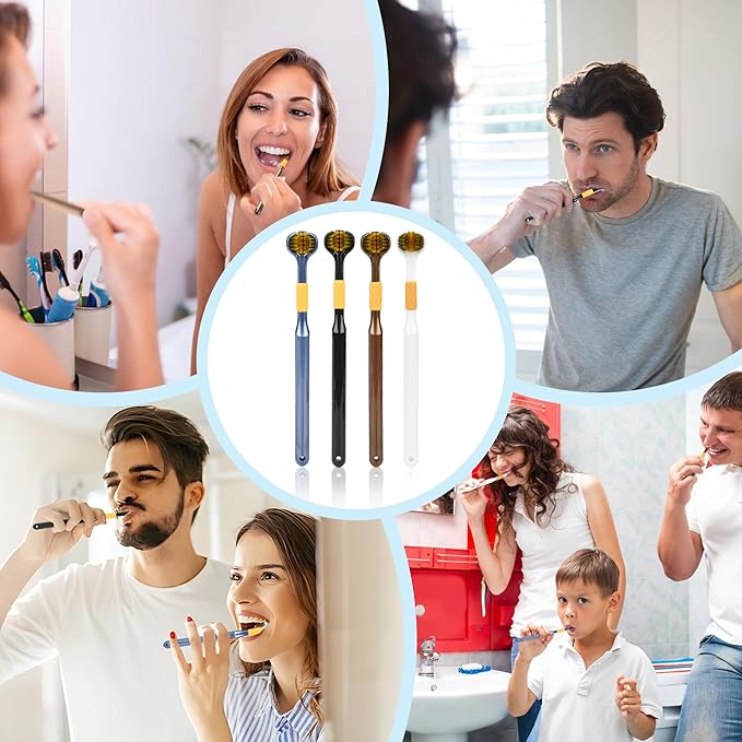 4-Piece Set of 3-Sided toothbrushes Adults, Extra Soft toothbrushes for Adults, Medium Toothbrush for Comprehensive Care of Teeth and Gums.