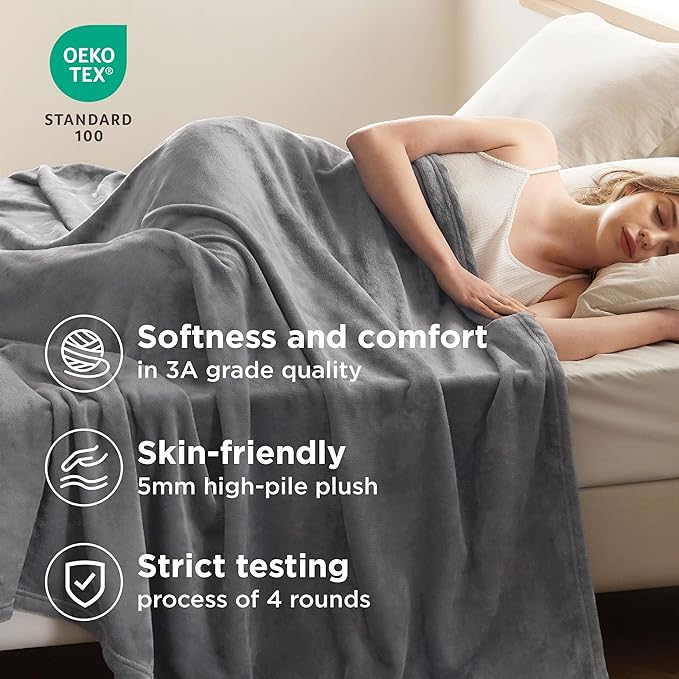 Bedsure Fleece Blanket Twin Blanket Grey - 300GSM Soft Lightweight Plush Cozy Twin XL Blankets for Bed, Sofa, Couch, Travel, Camping, 66 inch X 90 inch