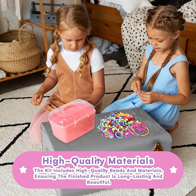 Jewelkeeper Bracelet Jewelry Making Kit for Girls - Arts and Crafts for Kids - Snap Pop Beads - Charm Bracelet Making Kit for Girls - DIY Necklace Hairband Bracelet Ring Earring - Gifts Toy Set - Pink