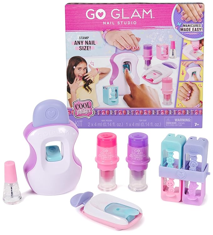 Cool Maker, GO GLAM Studio Nail Kit, Style 200 Nails with 4 Designs, 2 Polish Applicators & Mask, Arts and Crafts Kids Toys for Girls Ages 7 and up