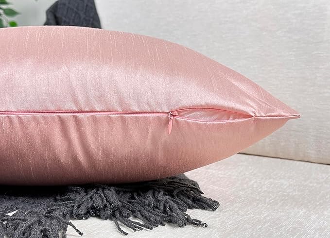 Aiking Home 20x20 Inches Faux Silk Square Throw Pillow Cover, Zipper Closure, Rose Pink (Set of 2)