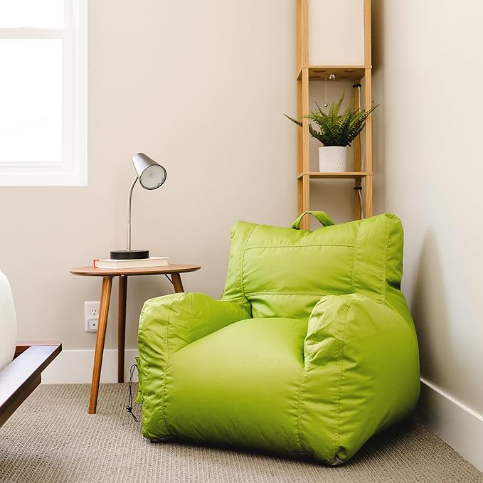 Big Joe Dorm Bean Bag Chair with Drink Holder and Pocket, Spicy Lime Smartmax, Durable Polyester Nylon Blend, 3 feet