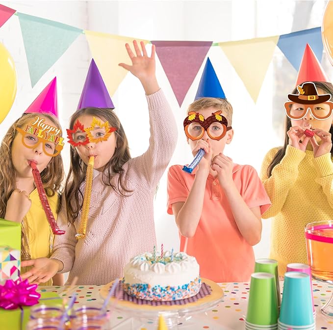 32 Pcs Fall Party Decoration Paper Eyeglasses Autumn Thanksgiving Costume Photo Booth Props Pumpkin Maple Leaf Fall Themed Supplies for Happy Fall Harvest Decorations Thanksgiving Party Favor