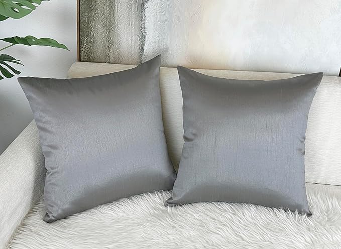 Aiking Home 20x20 Inches Faux Silk Square Throw Pillow Cover, Zipper Closure, Charcoal (Set of 2)