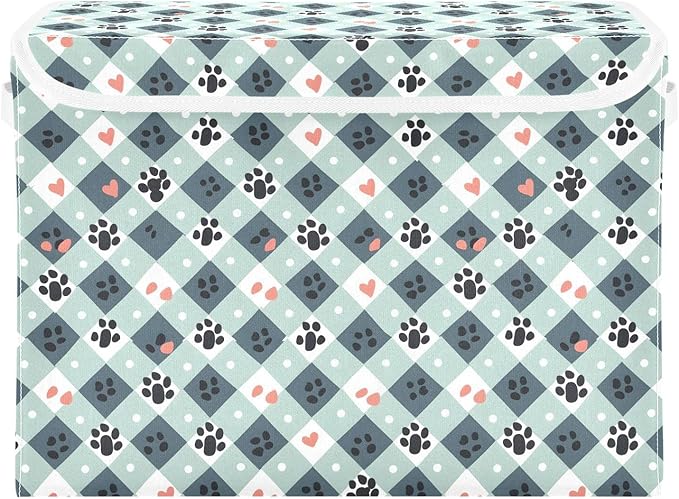 senya Large Storage Bins with Linen Collapsible Foldable Storage Cubes Fabric Closet Organizer Containers box with Flip-Top Lid for Home Bedroom Office 16.7 x 12.6 x 11.8in (Much Dog Paw Print)