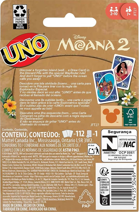 Mattel Games UNO Disney Moana 2 Card Game for Kids, Adults & Family with Deck & Special Rule Inspired by The Movie