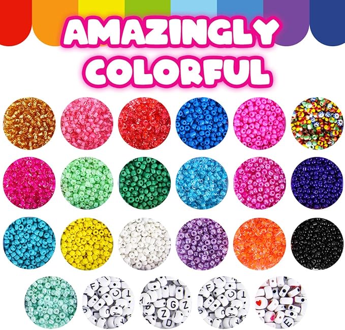 Goody King Jewelry Making Kit Beads for Bracelets - 5000+pcs Bead Craft Kit Set, Glass Pony Seed Letter Alphabet DIY Art and Craft - Gift for Her Women Kid Age 6 7 8 9 (3mm)