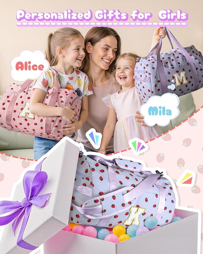 11 Year Old Girl Birthday Gifts, Girls Gym Bag, Kids Personalized Overnight Duffle Bags with Shoe Compartment, Monogram Travel Tote with Makeup Bag, Gift for Sister (Letter E)