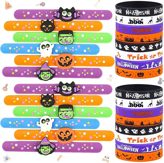 28 PCS Halloween Party Favors Silicone Bracelets Rubber Wristbands 3D Slap Bracelets Toys for kids, Halloween Favors for Boys Girls Treat Bags Children Persents Bags Filler