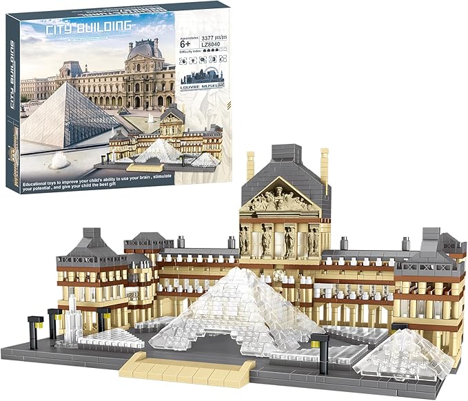 Paris Louvre Museum Model Building Blocks Set Micro Bricks World Famous Architecture Educational Toys for Kids Adults 3377 Piece Birthday