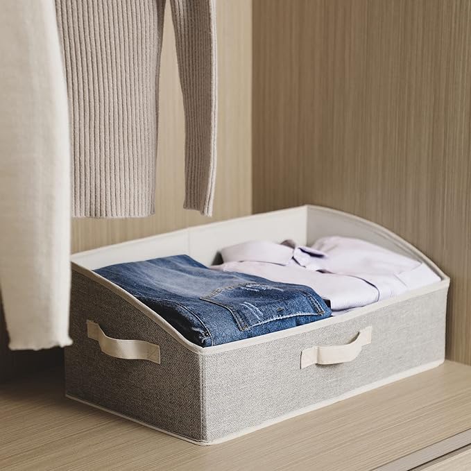 3 Pack Closet Organizers, Foldable Clothes Storage Organizers with Handles, Large Capacity, Sturdy Drawer Storage Boxes for Clothing, Underwear, Books, Shelves, Wardrobe Organizing, Beige