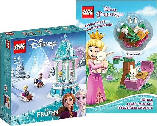 LEGO Disney Princess Anna's and Elsa's Magic Carousel, Frozen Toy, Inspired by Frozen Ice Palace with 3 Iconic Micro Doll Figures and Olaf Figure 43218