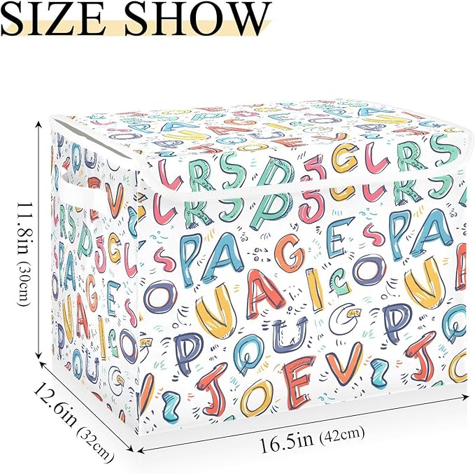 senya Large Storage Bins with Linen Collapsible Foldable Storage Cubes Fabric Closet Organizer Containers box with Flip-Top Lid for Home Bedroom Office 16.7 x 12.6 x 11.8in (Style Latin Alphapet)