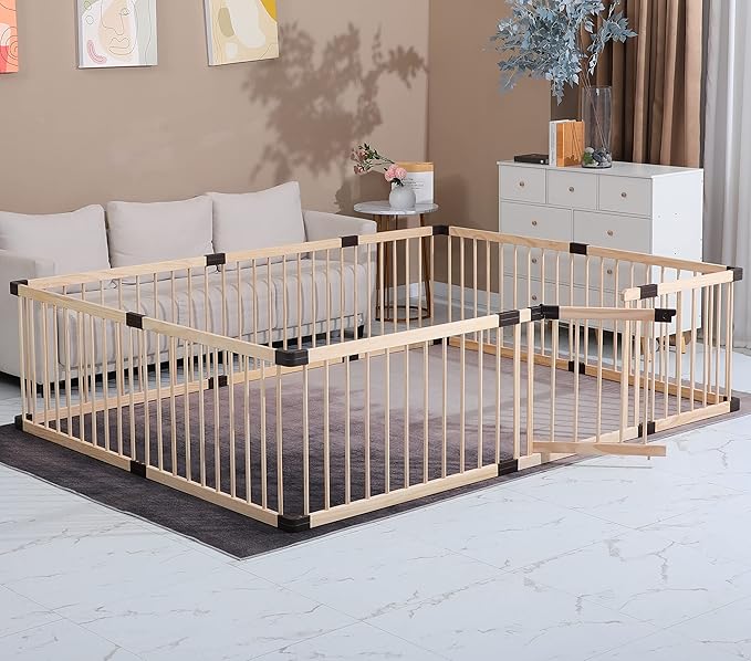 Conabay Large Baby Playpen Play Pen Fence Gate ,Baby Safety Wooden Guard Fence Play Area with Door,Baby Kids Barrier Fencing ,Baby Birthday Gift (180x240CM)