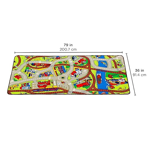 Learning Carpets Ridethe TrainPlay Carpet, 79” by 36” –Themed Carpet Develops Imagination –Skid-Proof Gel Backing –Durable -Self-Contained Play Mat for Hours of Fun –Indoor/Outdoor Use