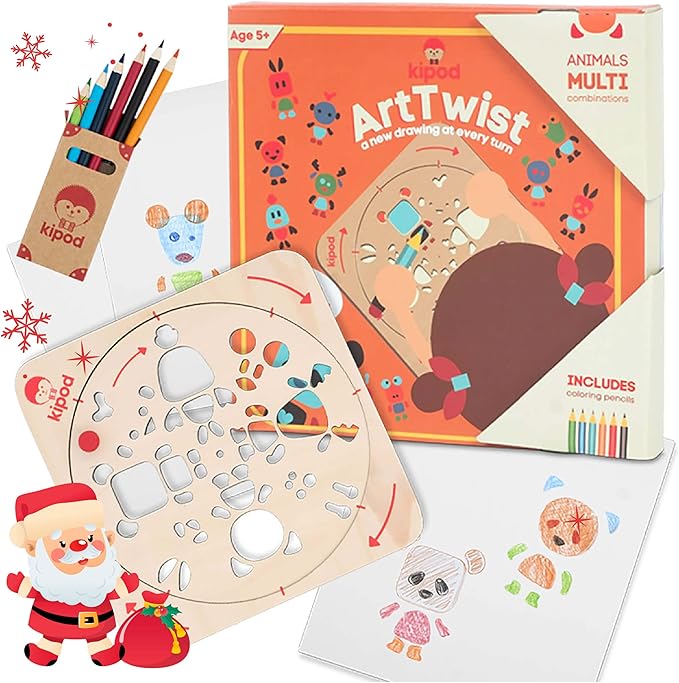 ArtTwist Drawing Stencils Kit for Kids – Rotating Wooden Spin Art with 6 Colored Pencils and 5 White Papers – Montessori Arts and Crafts Gift - Set for Boys and Girls Ages 5-12