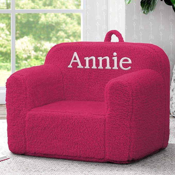 Delta Children Personalized Sherpa Cozee Chair - Customize with Name – Foam Kids Chair for Ages 18 Months and Up, Hot Pink