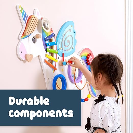 SPARK & WOW Unicorn Activity Wall Panel | Ages 18m+ | Montessori Sensory Wall Toy | 8 Activities | Busy Board | Toddler Room Décor