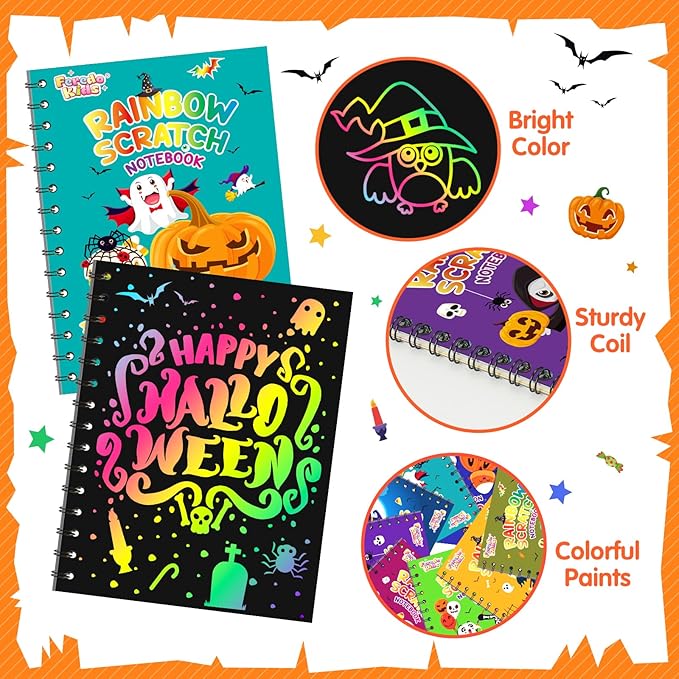 Halloween Party Favors for Kids Bulk: 24 Pack Rainbow Scratch Art Notebook Bulk Scratch Art Party Favors Girls Boys Birthday Party Favors Classroom Prizes Gifts