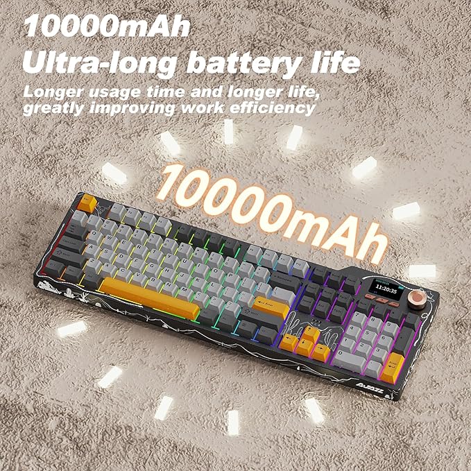 Ajazz AK35I V4 Customizable Wireless Gaming Mechanical Keyboard, Wired/Wireless 2.4G/BT, Gasket Structure, 10000mAh Battery, Full-Color RGB, 1.14-inch Color Screen, Knob, Multi-Function Keys.