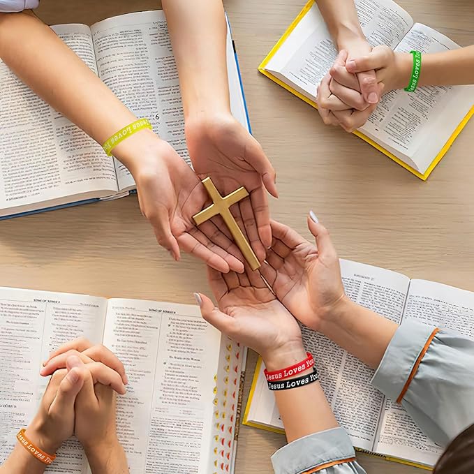 JUNEBRUSHS 42pcs Jesus Loves You Silicone Bracelets Bulk Colorful Christian Jesus Rubber Wristbands for Men Women Party Favors Gifts Supplies