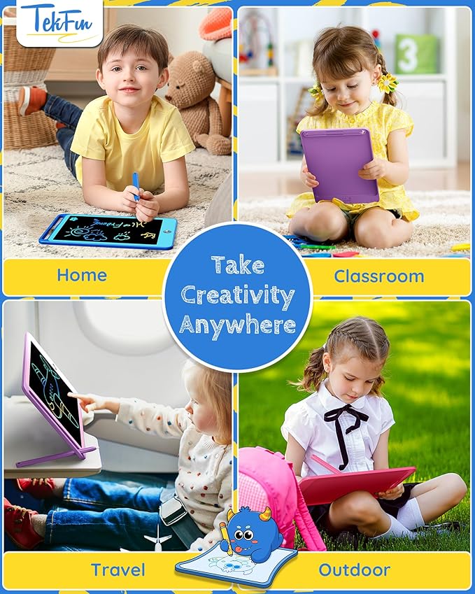 TEKFUN 3 Pack LCD Writing Tablet for Kids, 8.5 Inch Blue+Pink+Purple Doodle Board Drawing Board Reusable Drawing Tablet with Lanyard, Educational Kids