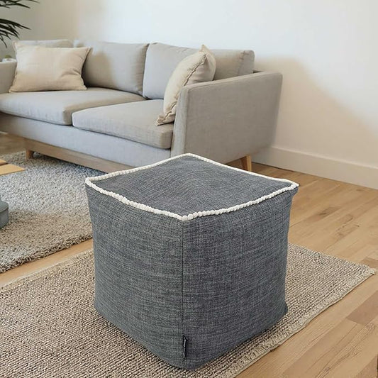 Louis Donné Boho Neutral Decorative Unstuffed Pouf Cover, Poofy Ottomans Foot Rest for Living Room Floor Cushion Footstool Moroccan Tufted for Storage 45x45 Camping (Only Cover) (No Filler)
