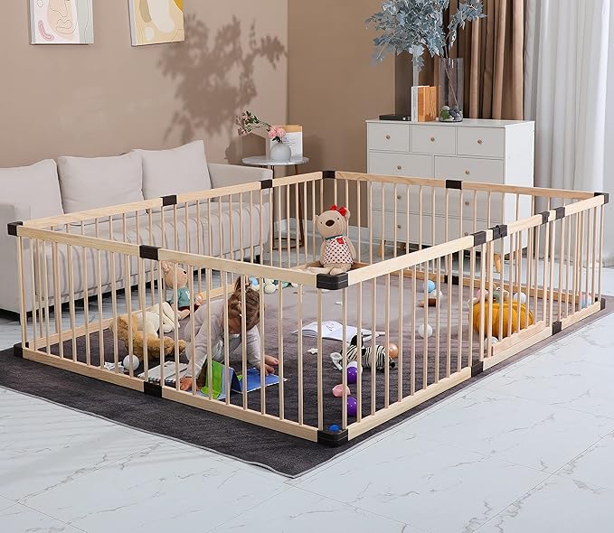 Conabay Large Baby Playpen Play Pen Fence Gate ,Baby Safety Wooden Guard Fence Play Area with Door,Baby Kids Barrier Fencing ,Baby Birthday Gift (180x240CM)
