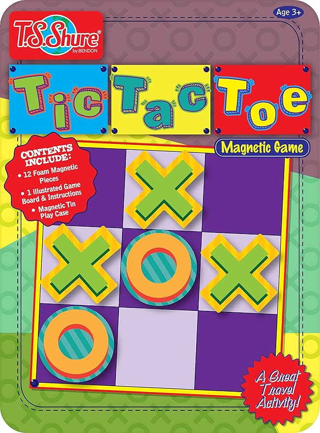 Bendon TS Shure Tic-Tac-Toe Games Magnetic Activity Tin with Foam Magnet Sheet 50522