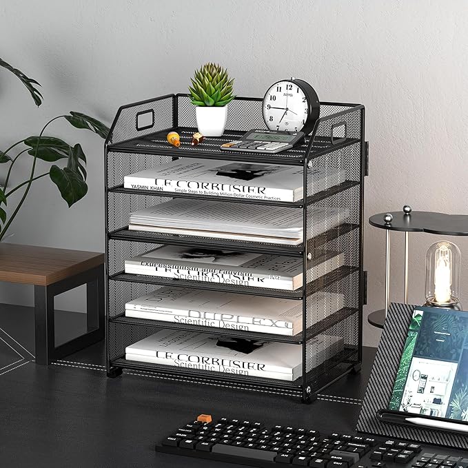 6 Tier Desk Organizer, Heavy-Duty Thick Metal Letter Tray Organizer, Large Capacity Desktop File Organizer for Heavy Files, Easy to Assemble for Home, Office & Classroom