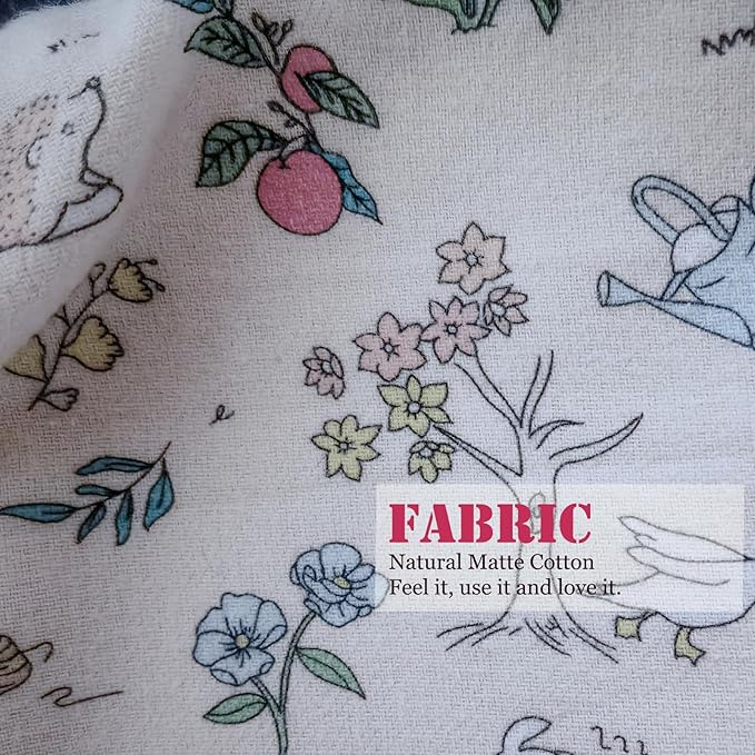 HAPPYHEIDI Large Floral Cotton Makeup Bag Cosmetic Travel Pouch, Make Up Purse Organizer, Canvas Lined Cute Creamy White