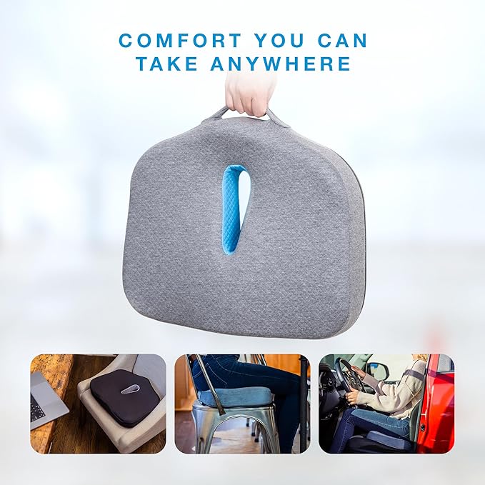 Type S Smoothing Premium Comfort Memory Foam Seat Cushion - Ergonomic Back Pain Relief for Coccyx Tailbone Sciatica Back Pain Relief for Office Chairs Gaming Chairs Car Seats Wheelchairs Chair Pad